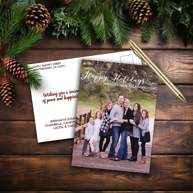 Foto för glad helg Elegant Typography-familj Vykort (Happy Holidays Elegant Typography Family Photo Holiday Postcard)