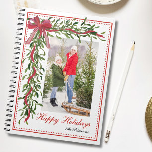 Foto för glad helg Mistletoe Red Bow-familjen Anteckningsbok