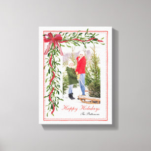 Foto för glad helg Mistletoe Red Bow-familjen Canvastryck