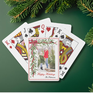 Foto för glad helg Mistletoe Red Bow-familjen Casinokort