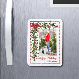 Foto för glad helg Mistletoe Red Bow-familjen Magnet