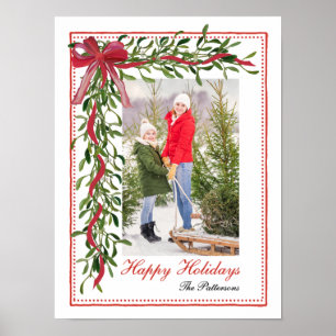 Foto för glad helg Mistletoe Red Bow-familjen Poster