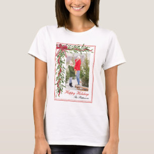 Foto för glad helg Mistletoe Red Bow-familjen T Shirt