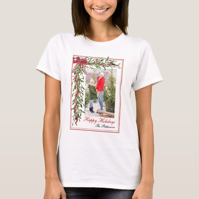 Foto för glad helg Mistletoe Red Bow-familjen T Shirt (Framsida)
