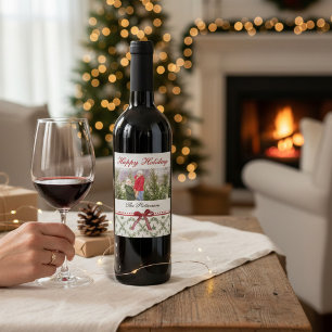 Foto för glad helg Mistletoe Red Bow-familjen Vinflaska Etikett