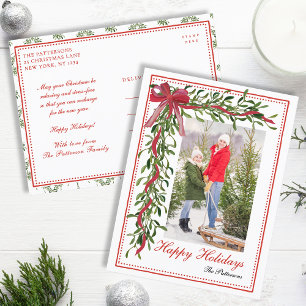 Foto för glad helg Mistletoe Red Bow-familjen Vykort