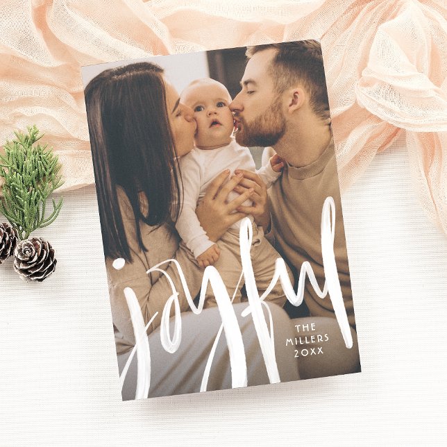 Foto för glatt Modern Brushed-skriptfamilj Julkort (Skapare uppladdad)