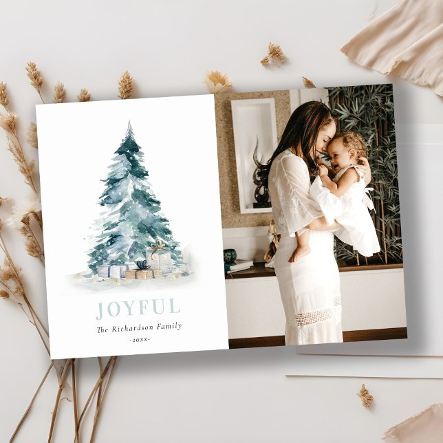 Foto för glatt vattenfärg Gräs Julgran Gift Julkort (Skapare uppladdad)