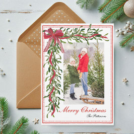 Foto för god jul Mistletoe Red Bow-familjen Julkort