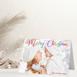 Foto för god jul Rainbow Script-familjen har mappa Helgkort