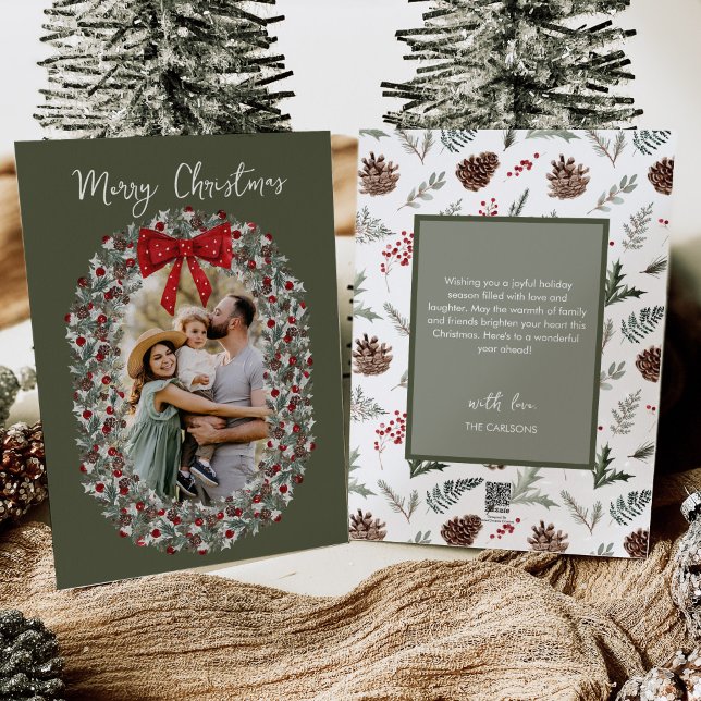 Foto för god jul Red Bow-familjen Julkort (Skapare uppladdad)