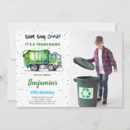 Foto för grönt och svart Sopor Lastbil Inbjudningar