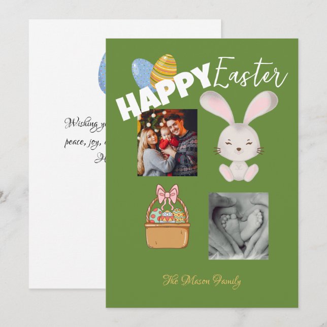 Foto för Grönten Glad påsk Bunny och Eggs Julkort (Fram/baksida)
