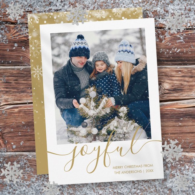 Foto för guld Glatt God jul Julkort (Gold Joyful Merry Christmas Photo Holiday Card)