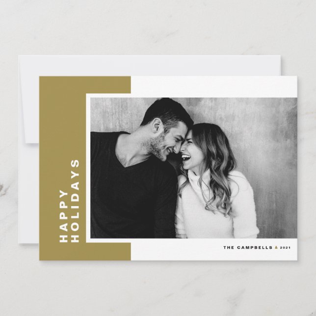 Foto för Guld Modern Färg Block Glad helg Julkort (Framsida)