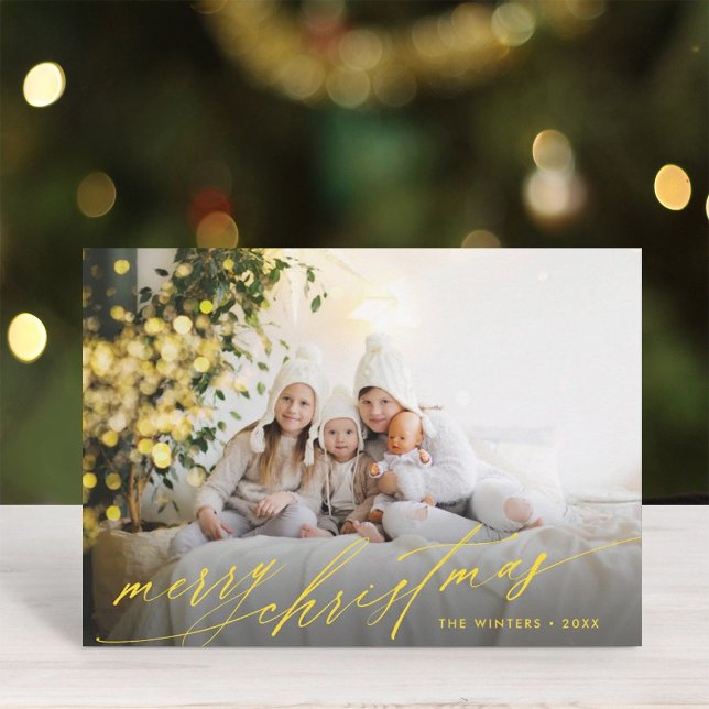 Foto för Guld snyggt-skript God jul Julkort (Skapare uppladdad)