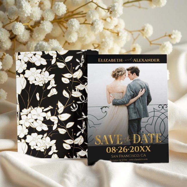 Foto för guldfolkalligrafi Spara datum Inbjudningar (Skapare uppladdad)