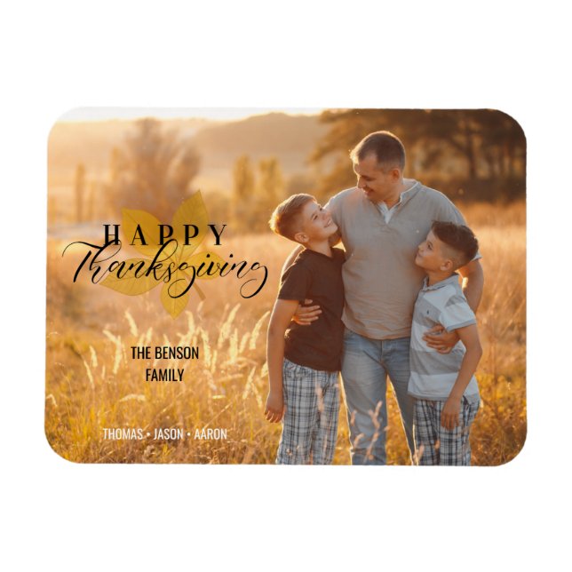 Foto för Happy thanksgiving Script Löv Family Magnet (Horisontell)