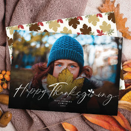 Foto för Höst löv handskriftsskript för thanksgivi Julkort
