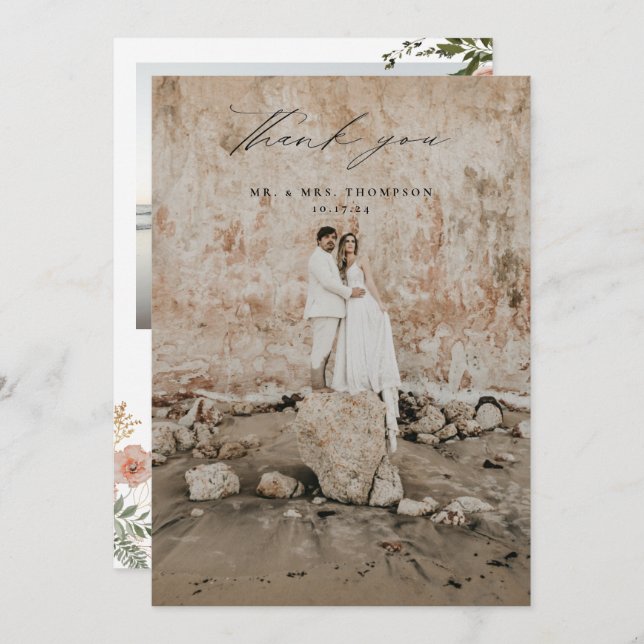 Foto för hösten Blommigt Bröllop Tack Kort (Fram/baksida)