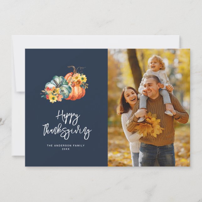 Foto för höstskörd, marin blå happy thanksgiving julkort (Framsida)
