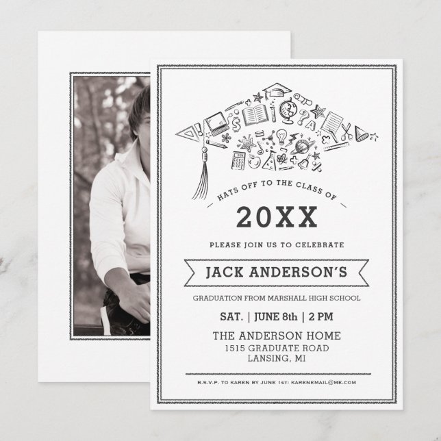 Foto för inbjudan för svart- & (Fram/baksida)