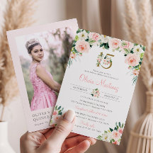 Foto för inbjudan till rosa ros Quinceañera-födels