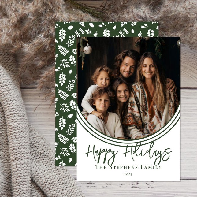 Foto för Inverterat Arch-Trendig Glad helg Julkort (Simple and classy, modern photo trendy script text "Happy Holidays" design with inverted arch.)