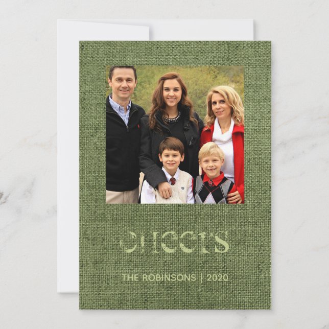 Foto för julfamiljen Burlap Julkort (Framsida)