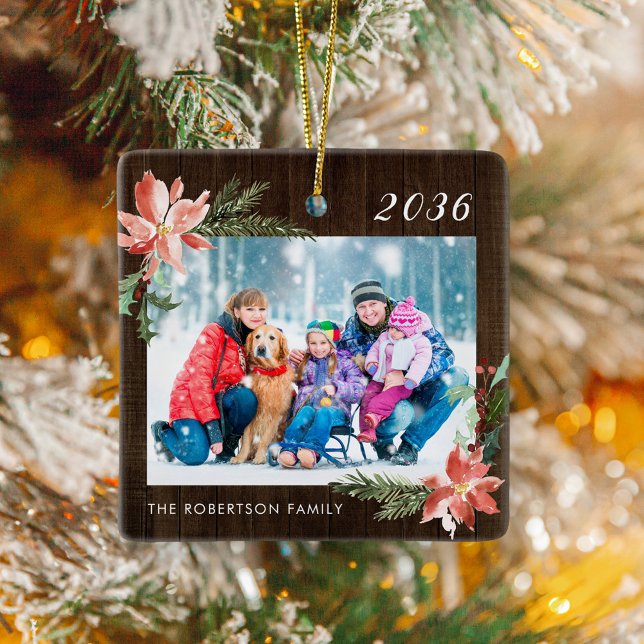 Foto för julfamiljen Rustic Wood Julgransprydnad Keramik (Skapare uppladdad)
