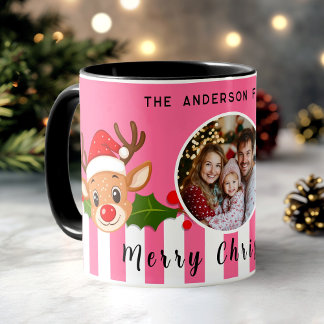 Foto för julklappen Santa Reindeer & Holly-familje Mugg