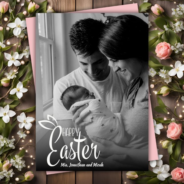 Foto för konvertering av dekorativt skript i glad  julkort (Happy Easter Decorative Script Overlay Photo Holiday Card)