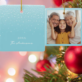 Foto för Light Pastel Blue Snowy Winter-familjen Julgransprydnad Keramik