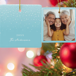 Foto för Light Pastel Blue Snowy Winter-familjen Julgransprydnad Keramik