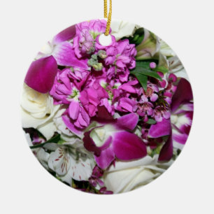 Foto för lila- och vitblommaordning julgransprydnad keramik