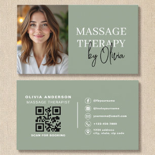 Foto för massageterapist QR Grönt Sage-kod Visitkort