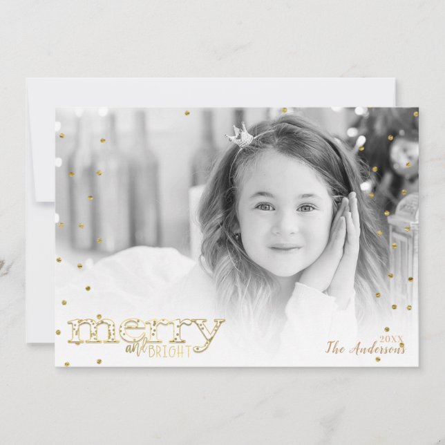 Foto för Merry & Bright White Guld Helgdag Julkort (Framsida)