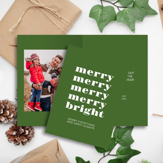 Foto för Merry och Bright Modern Minimal Grönt Helgkort (Skapare uppladdad)