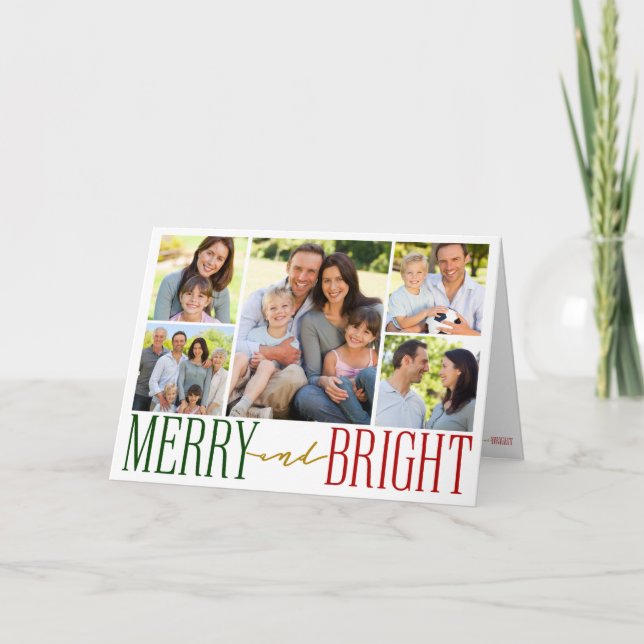 Foto för merry och Bright Typography Helgkort (Framsida)