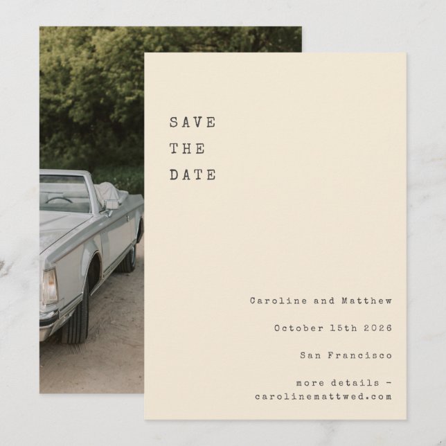 Foto för minimal Cream Retro-skrivmaskin-Lodrät Spara Datumet (Fram/baksida)