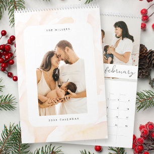 Foto för minimalistisk  Rosa-vattenfärgsfamilj Kalender