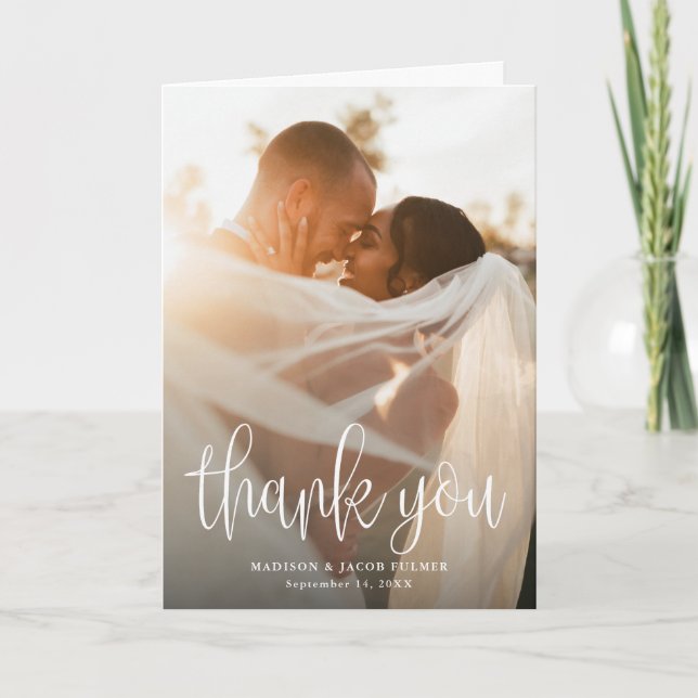 Foto för Modern Calligraphy Script Bröllop Tack Kort (Framsida)