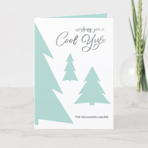 Foto för Modern Coola Yule Script Ljust grönt Träd Helgkort