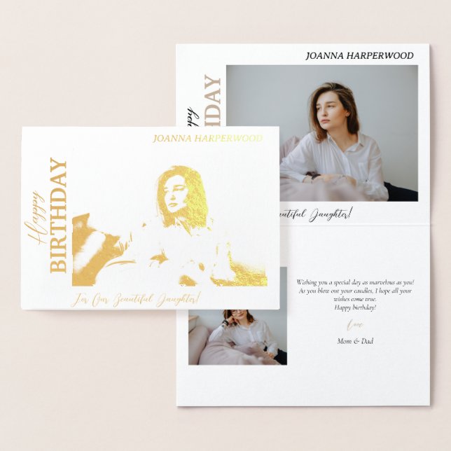 Foto för modern Elegant Snyggt vid födelsedag Folierat Kort (Display)