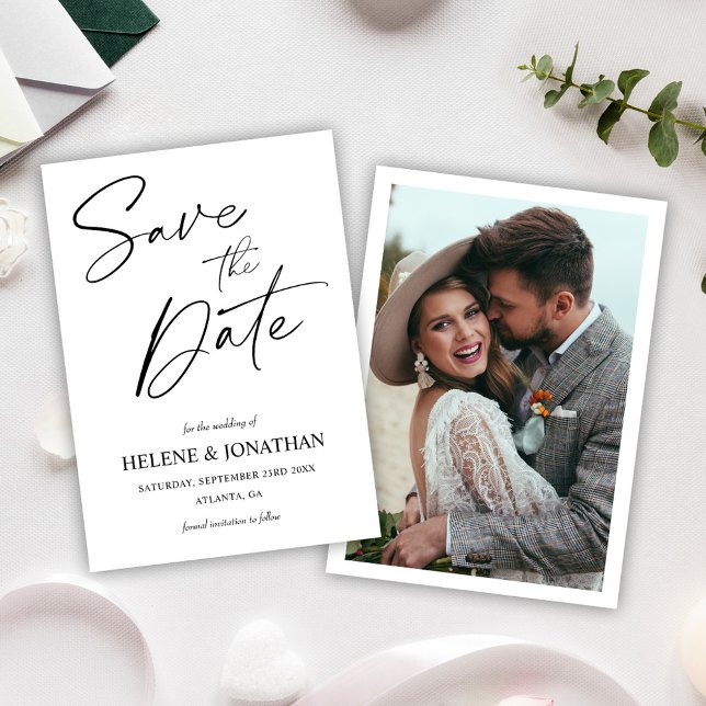 Foto för modern enkel, minimalistisk Elegant Spara Datumet (Modern Simple Minimalist Elegant Photo Save The Date)