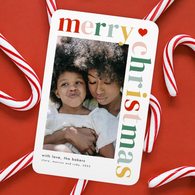 Foto för modern God jul i färggrafi Magnet (Modern colorful merry christmas photo christmas holiday card magnet with bright and bold typography.)