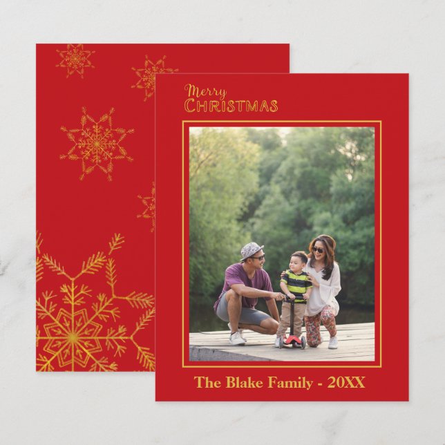 Foto för Modern God jul Red Guld-familjen Anteckningskort (Fram/baksida)
