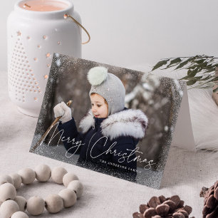 Foto för Modern God jul Script Snö Flurries Helgkort