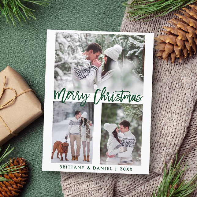 Foto för Modern Grönt Push Script God jul Vykort (Customize to change your personalized text size or text style.)