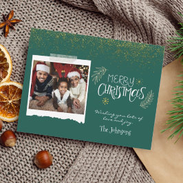Foto för Modern Guld Glitter Grönt God jul Julkort